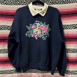 Floral Embroidered Navy Sweatshirt
